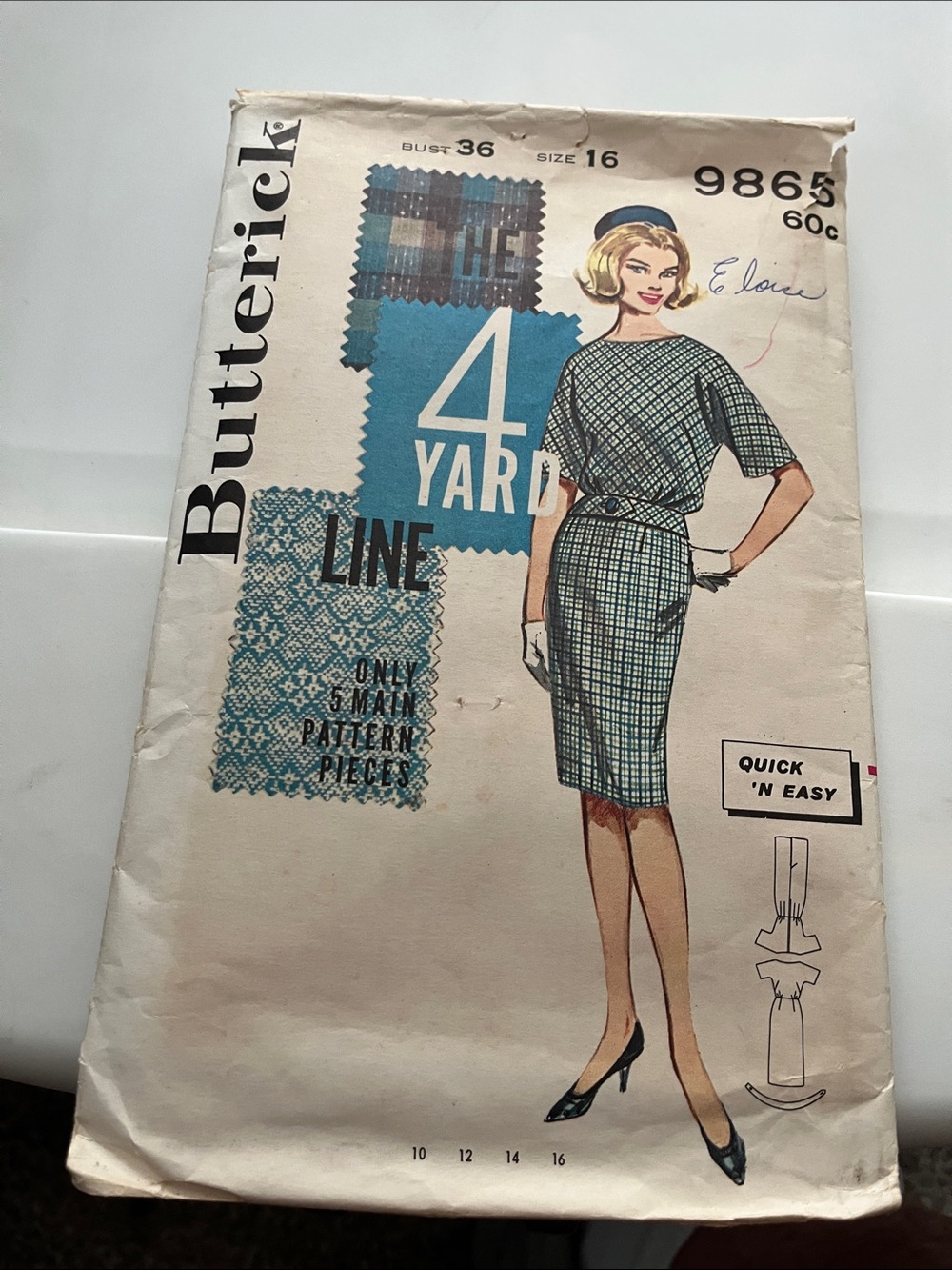 Vintage Butterick sewing Pattern 9865 size 16